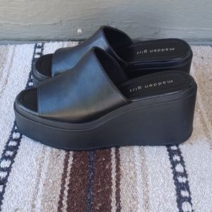 Steve Madden Heels Womens 6.5 Black Platform Wedge Chunky Y2k 90s Slip On Shoes